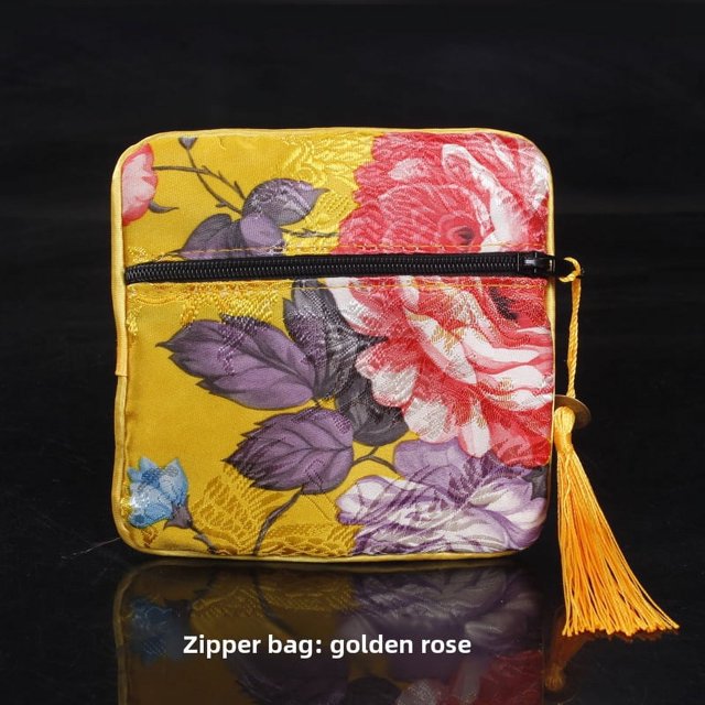 Bolsa con cierre de cremallera, bolsa de brocado de doble capa, bolsa para guardar joyas, bolsa para envolver pulseras con cordón