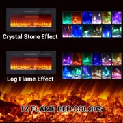 Electric Fireplace,36-Inch Recessed & Wall-Mounted Electric Fireplace – Modern LED Fireplace Heater with Remote Control, Adjustable Flame Color & Speed, Timer, Low Noise, 750W/1500W