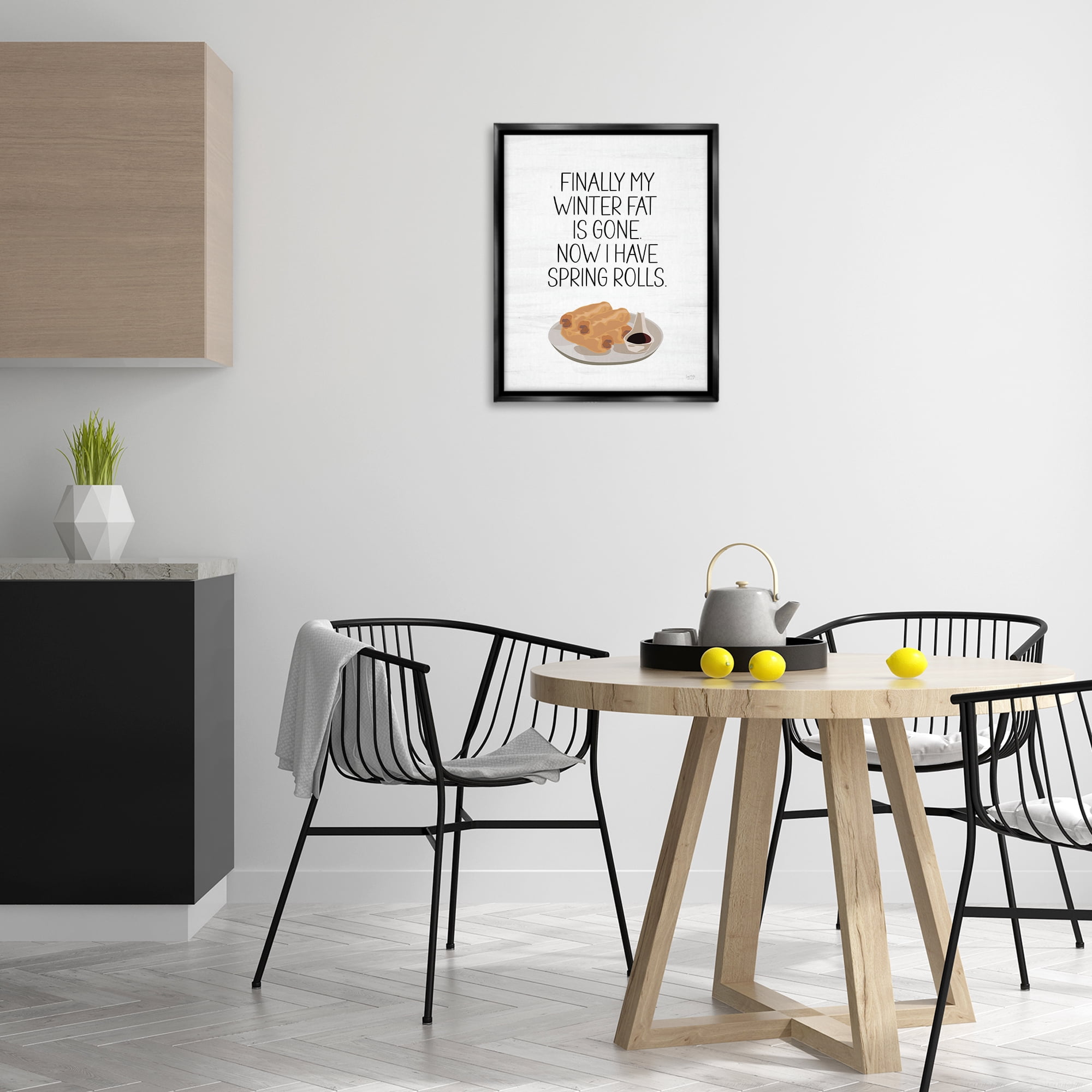 Stupell Industries Funny Spring Rolls Phrase Food & Beverage Painting Black Floater Framed Art Print Wall Art, 17 x 21