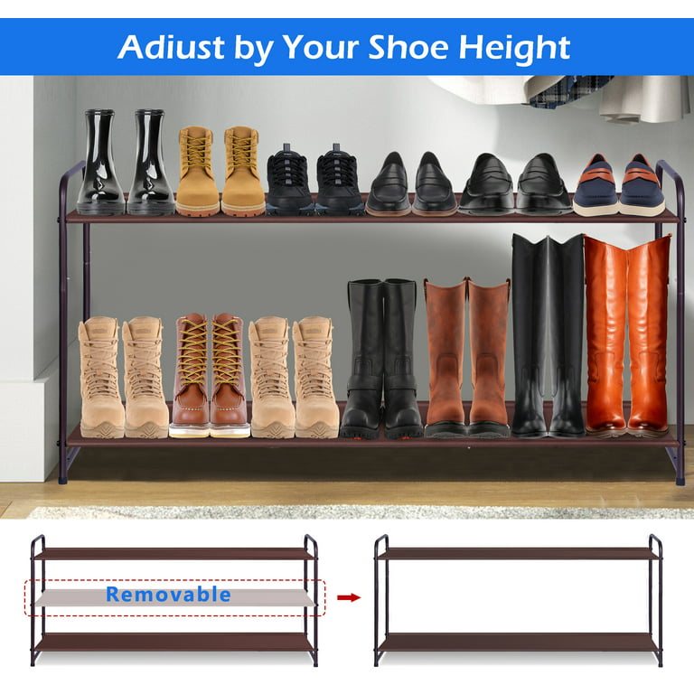 MISSLO 3 Tier Long Metal Shoe Rack for Closet Storage 24 Pairs Stackable  Wide Wire Shoe Shelf Men Sneaker Organizer for Entryway, Bedroom, Floor,  Black 
