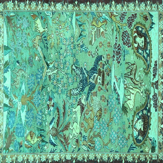 Ahgly Company Indoor Square Animal Turquoise Blue Traditional Area Rugs, 5' Square