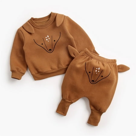 

Toddler Boys Outfit Set Long Sleeve Cute Cartoon Animals Sweatshirt Blouse Tops Warm Trousers Pants Suit Two Piece Clothes Casual Joggers