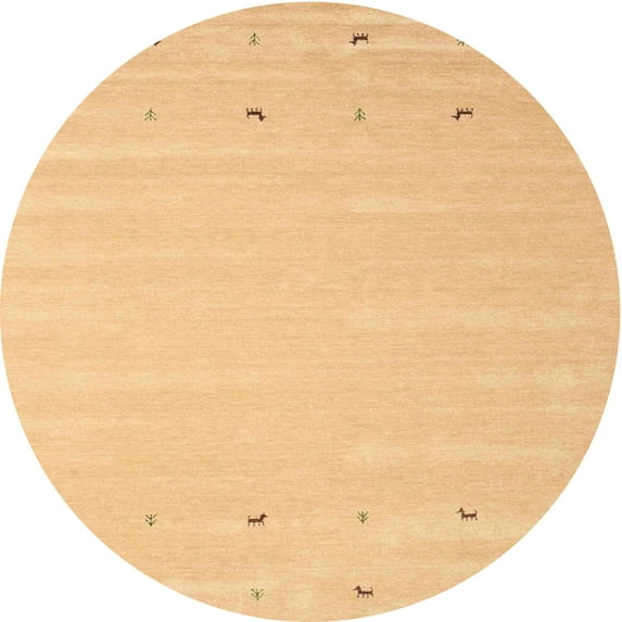 Ahgly Company Machine Washable Indoor Round Contemporary Chrome Gold Yellow Area Rugs, 7' Round
