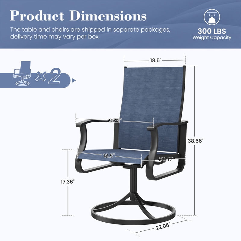 MRUAKA Patio Swivel Chairs Set of 2, Outdoor Dining Chairs Mid Back All Weather Breathable Textilene Outdoor Swivel Chairs with Metal Rocking Frame for Lawn Garden Backyard Deck, Blue
