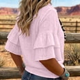 thumbnail image 4 of ClodeEU Women's Linen Blend Button 3/4 Sleeve Shirt with Tiered Ruffle ,Solid Color Casual Blouse Pink,Women's Plus XL, 4 of 7