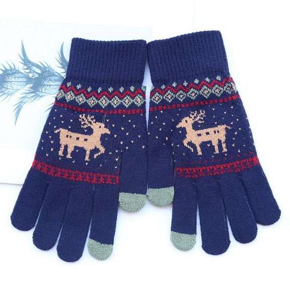 BAOPAI Thermal Knitted Gloves for Women Full Finger Touchscreen Compatible Holiday Reindeer Print Long Arm Sleeves for Cold Weather Protection