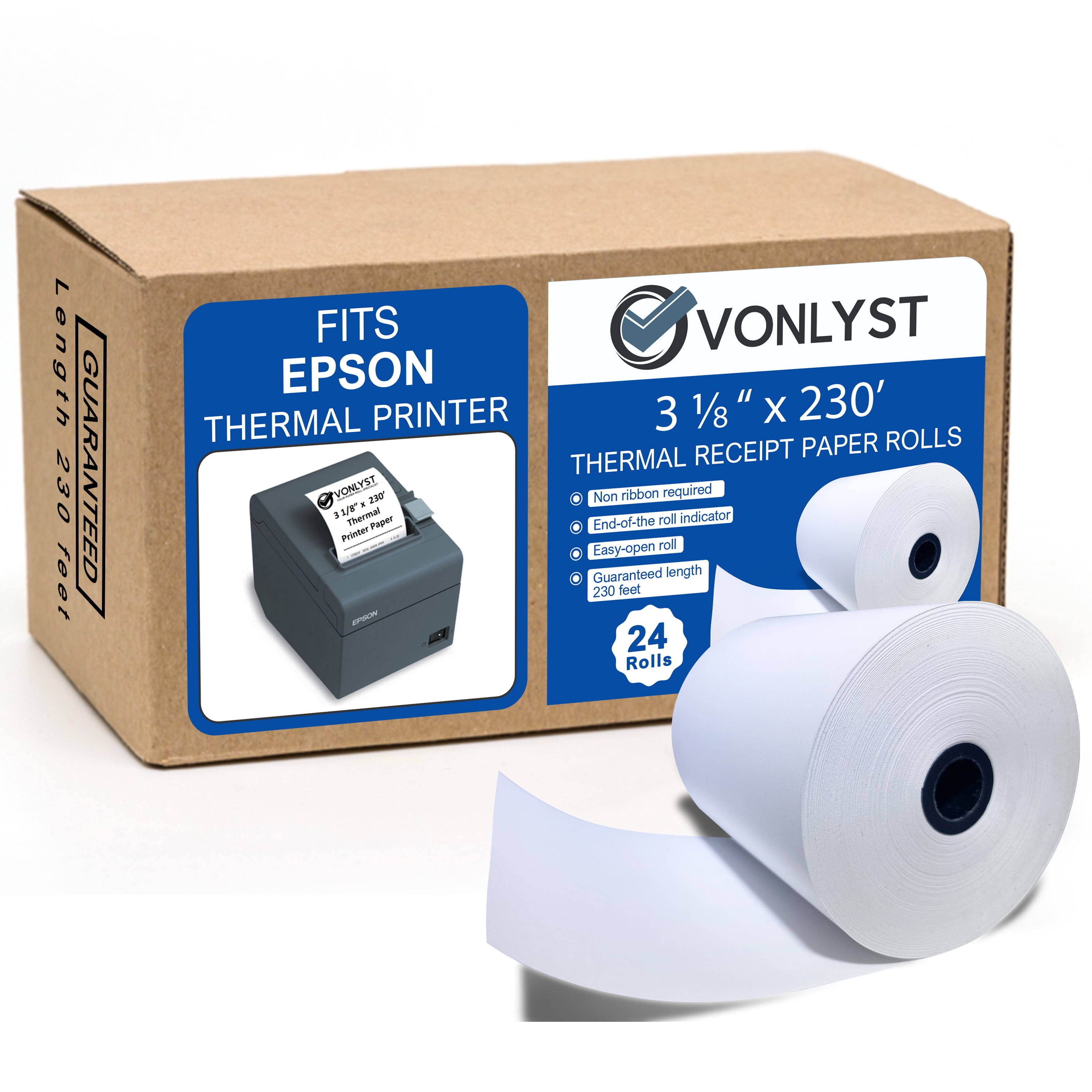 Vonlyst Receipt Paper 3 1/8 x 230 for Epson Thermal Printer 24 Rolls