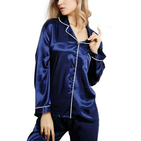 

MERSARIPHY Women 2Pcs Long Sleeve V Neck Single-breasted Silk Satin Pajamas Set