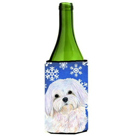 

Maltese Winter Snowflakes Holiday Wine bottle sleeve Hugger