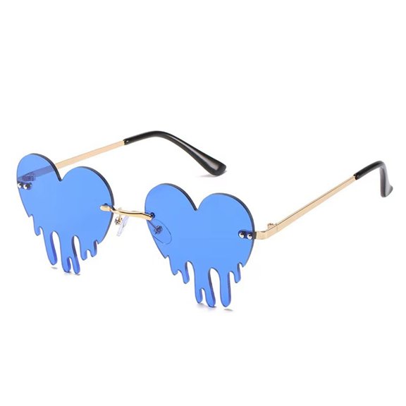 URTERYSER Heart Shape Dripping Sun Glasses For Women And Teens Fashionable Rimless Event Glasses For Music Festival And Night Even Dark Blue
