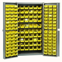 Global Industrial Bin Cabinet with 156 Yellow Bins, 38x24x72, Assembled