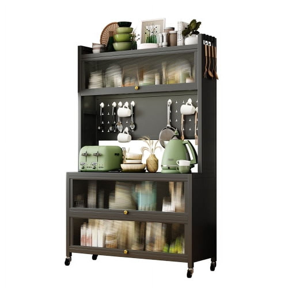 Wohh Metal Kitchen Storage Shelves Sideboard Storage Cabinet with Door, Microwave Oven, Cookware, Floor Standing Bowl Cabinet, Multifunctional Widened Storage Rack