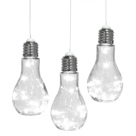 Set Of 3 Hanging Bulb Shaped Glass Lanterns Decorative Outdoor Lights Pendant Lamps Patio Party Lighting Weddings Backyard