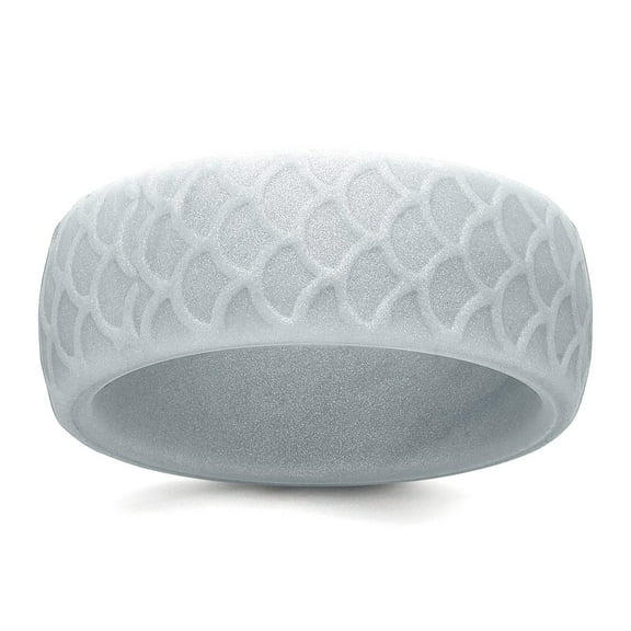Silicone Metallic Silver 8.70mm Animal Sealife Fish Scale Pattern Band Size 13 Ring for Women and Men