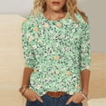 thumbnail image 2 of Plus Size Women's Floral Print 3/4 Sleeve Tshirts Crewneck Tunic Tops Classic-Fit Basic Tee Clothes, 2 of 5