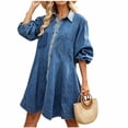thumbnail image 2 of Livrdious Oversized Denim Dresses for Women Long Sleeve Button Down Denim Dress Womens Babydoll Jean Shirt Dresses, S-2X, 2 of 8