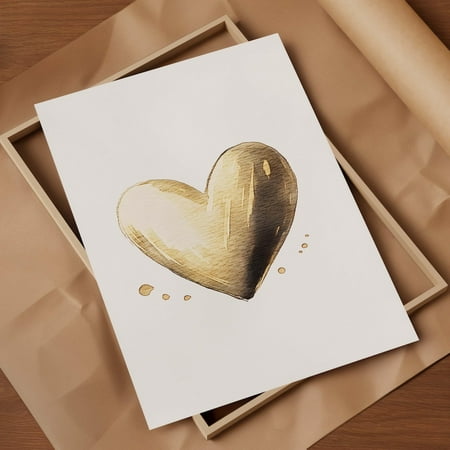 Love Heart Print,, Trendy Aesthetic Decor, Gender Neutral Nursery Wall Art, Minimalist Wall Art, Gold Love Heart Home Decor #423, Unframed Poster Size 8x12