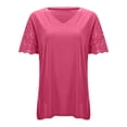 thumbnail image 5 of DHFJKG Women's Short Sleeve T Shirt V Neck Patchwork Lace Crochet Solid Color Summer Fashion Tee Casual Dressy Work Tunic Versatile Tops, 5 of 8