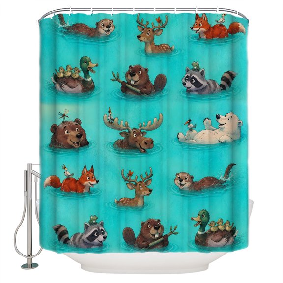 Summer Wild Print Bathroom Shower Curtains with 12 Hooks Polyester Waterproof Shower Curtain for Stalls and Bathtubs Cute Coastal Ocean Sea Teal Decorative Bathroom Privacy Curtain 60x72 Inches