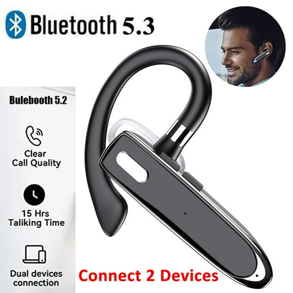 Ryhampaper Trucker Wireless Headset with Microphone Bluetooth 5.3 Earpiece Dual Mic Earbud Noise Cancelling Headphones Black