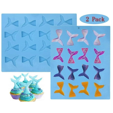 Ôºàset of 2Ôºâ16 Cavity Gummy Mermaid Tail Silicone Fondant Mold for Cake Decoration Make Fishing Lures Chocolate Mold Soap Mold Candy Mold Baking Tool Jello Mold Cupcake Topper Ice (Best Way To Make Fondant)