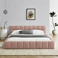 thumbnail image 5 of Queen Size Solid and Stable Upholstered Bed Frame with Thick Fabric, Chenille Fabric Grounded Queen Size Platform Bed with Headboard and Solid Frame, No Box Spring Needed(68''*86,5''*23,5'') (Pink), 5 of 11