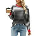 thumbnail image 2 of Karoyedx Women Casual Shirts Striped t Shirts for Women Long Sleeve Tops Crew Neck Fitted Tees Casual Trendy Outfits Grey Size,S, 2 of 8