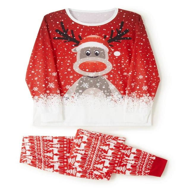 Christmas Family Pajamas Set Matching Sleepwear Deer Snowflake Print Pullover + Pants Set