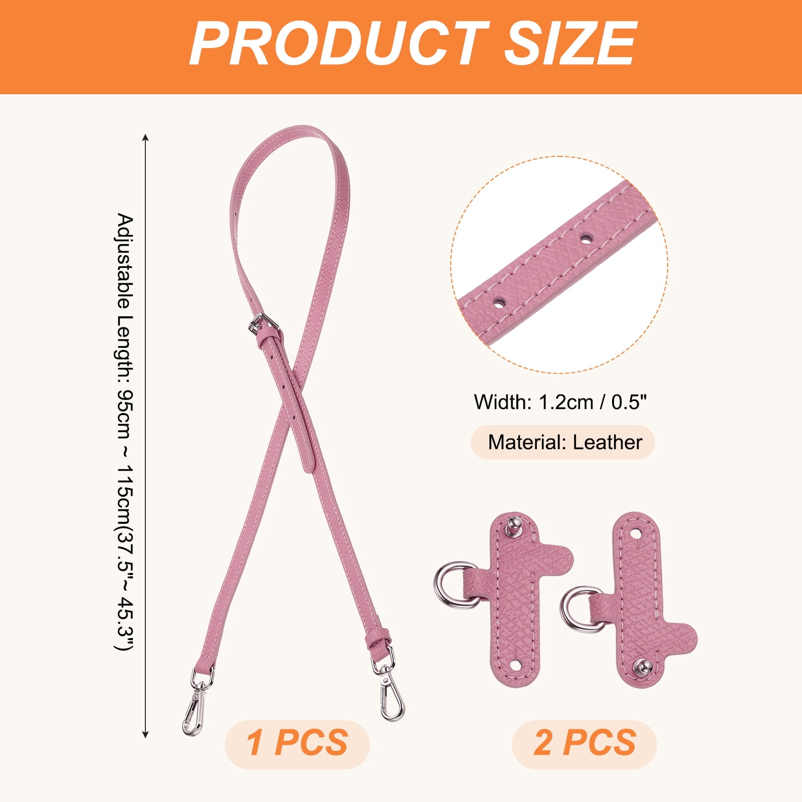 Leather Shoulder Strap, Adjustable Purse Straps Replacement Kit with Clasp for Handbag, Pink