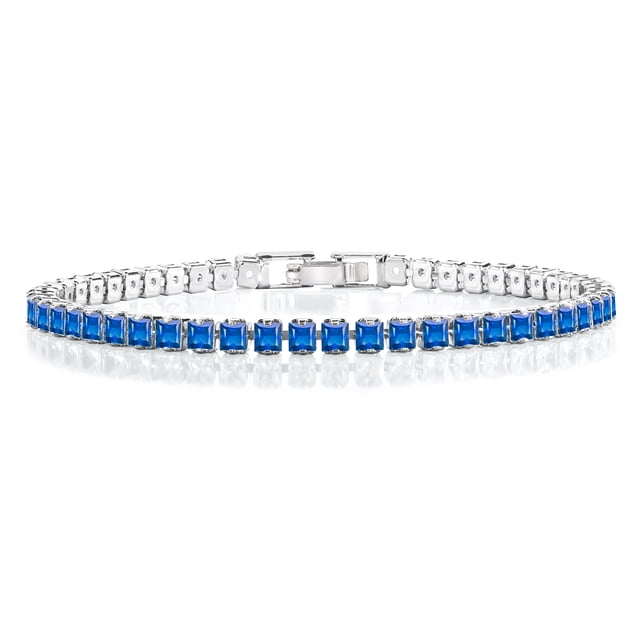 JeenMata 5.5 TCW Corte Princesa Septiembre - Zafiro Azul - Pulsera de Tenis con Piedra Natal para Mujer Diseño de Eternidad - Chapado en Oro Blanco