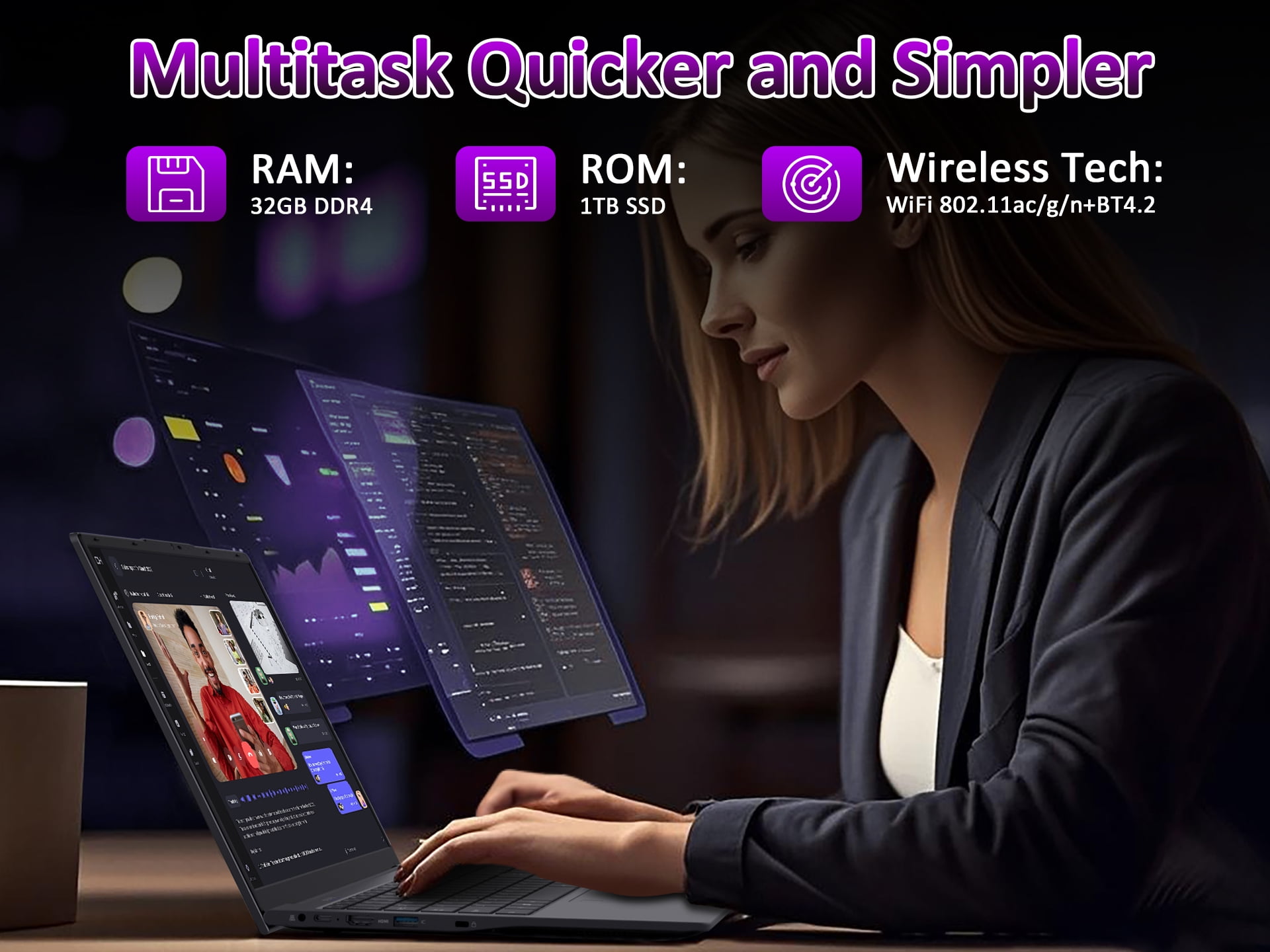 Laptop Computer, Intel N150 Quad-Core Processor,32GB RAM 1TB SSD, 15.6" FHD IPS Display, Backlit Keyboard,Win11 Pro