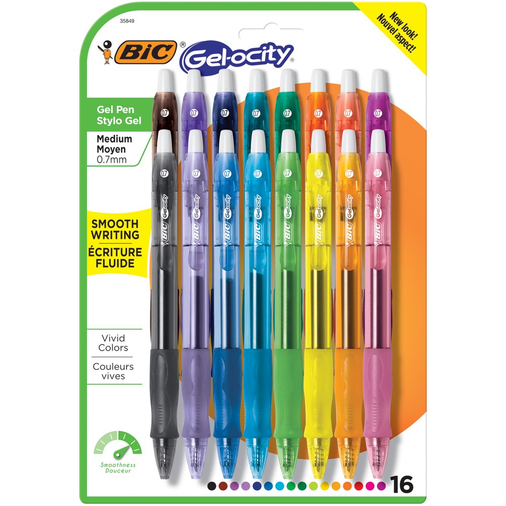 BIC Gelocity Original Retractable Fashion Gel Pen, Assorted Colors, 16 Count