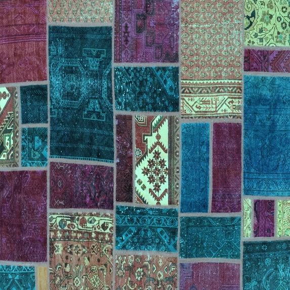 Ahgly Company Indoor Square Patchwork Light Blue Transitional Area Rugs, 7' Square