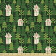 thumbnail image 2 of Ambesonne Forest Fabric by the Yard Upholstery, Houses Among Trees Nature, 1 Yard, Apple Green and White, 2 of 5