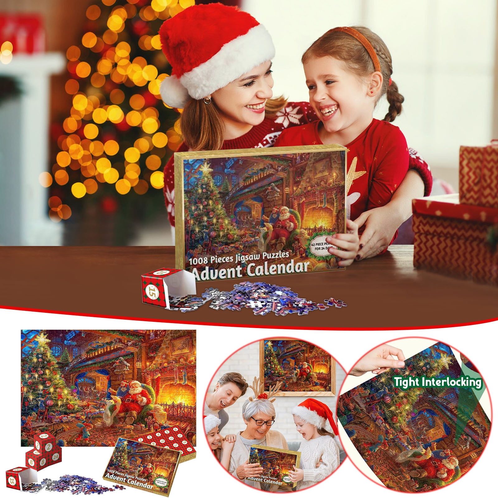 Advent Calendar 2023 Christmas Jigsaw Puzzles - Christmas Dogs 1008 Pieces Christmas Puzzles for Kids and Adults, 24 Boxes Advent Calendars Countdown to Christmas Toys Gift Puzzle