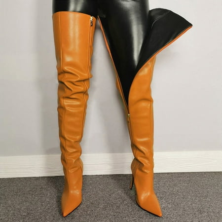 

Lhked Women s Color Boots Sexy Pointed Zipper High Heel Thin Heel Large Knee Boots Party Dress Shoes 6.5