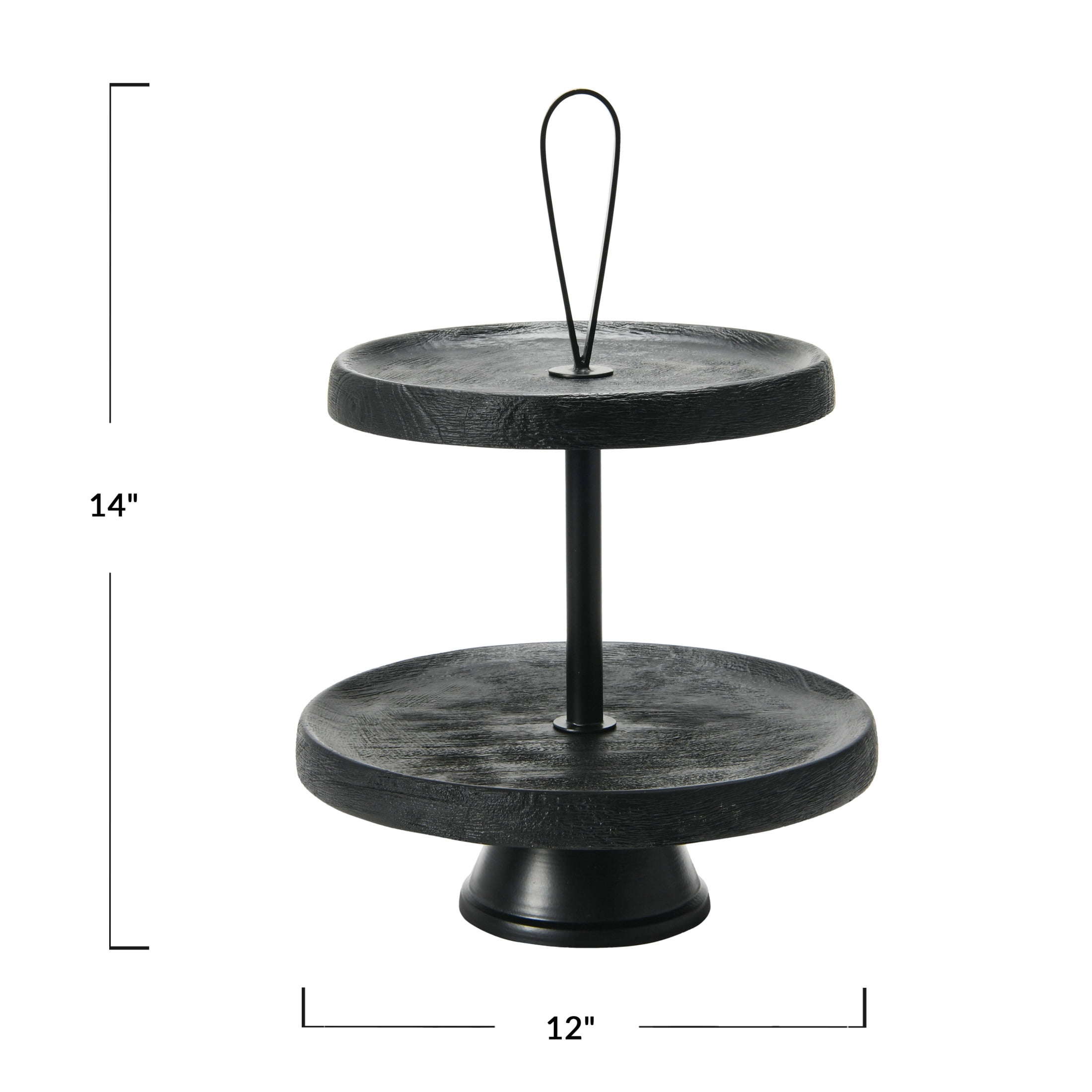 Creative Co-Op Elegant Modern 2-Tiered Tray Cake Stand or Desert Serve ware Tower, Black Mango Wood