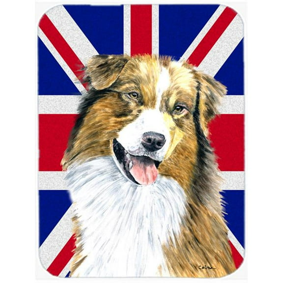 7.75 x 9.25 In. Australian Shepherd With English Union Jack British Flag Mouse Pad, Hot Pad Or Trivet