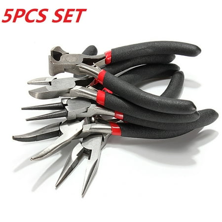 Straight Needle Nose Pliers - 5-Piece Pliers Set Jewelers Jewel Pliers Set Jewelry Kits Tools Cutting Pliers Beading Making Side Cutters Long Bent Nose needle nose pliers