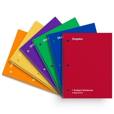 Staples 1-Subject Notebooks 8" x 10.5" College Ruled 70 Sheets Assorted Colors 6/Pack (TR58376)