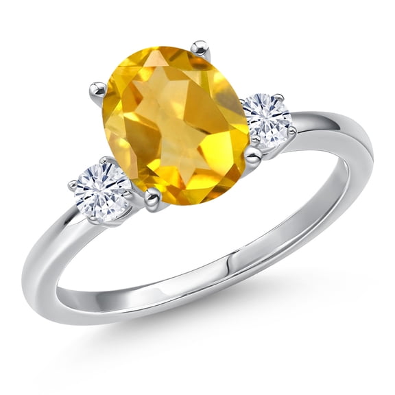Gem Stone King 14K White Gold Yellow Citrine and White Moissanite Engagement Ring for Women | 2.60 Cttw | Oval 10X8MM | Gemstone November Birthstone | Size 6