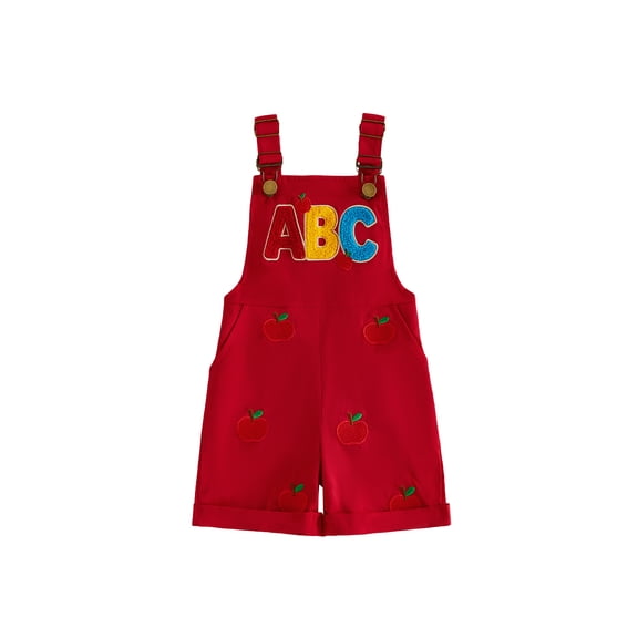 Yuemengxuan Toddler Boy Back to School Shorts Overalls Letter Apple Embroidery Sleeveless Jumpsuit
