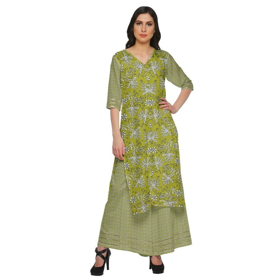 Moomaya V Neck Kurta With Loose Palazzo Set For Women Printed Ethnic Clothing