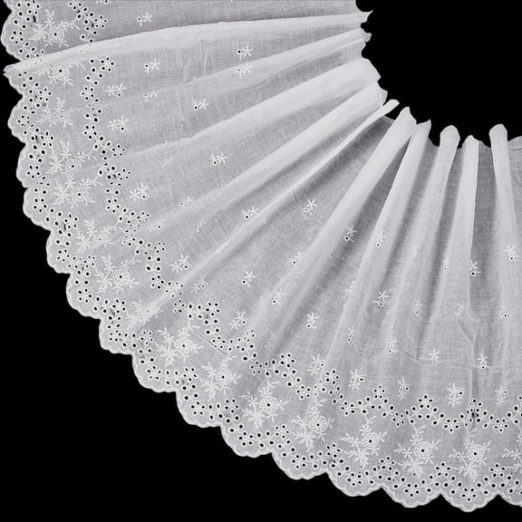 3 Yards White Cotton Lace Ribbon 13.8 Inch Sewing Lace Trim Embroidery Floral Lace