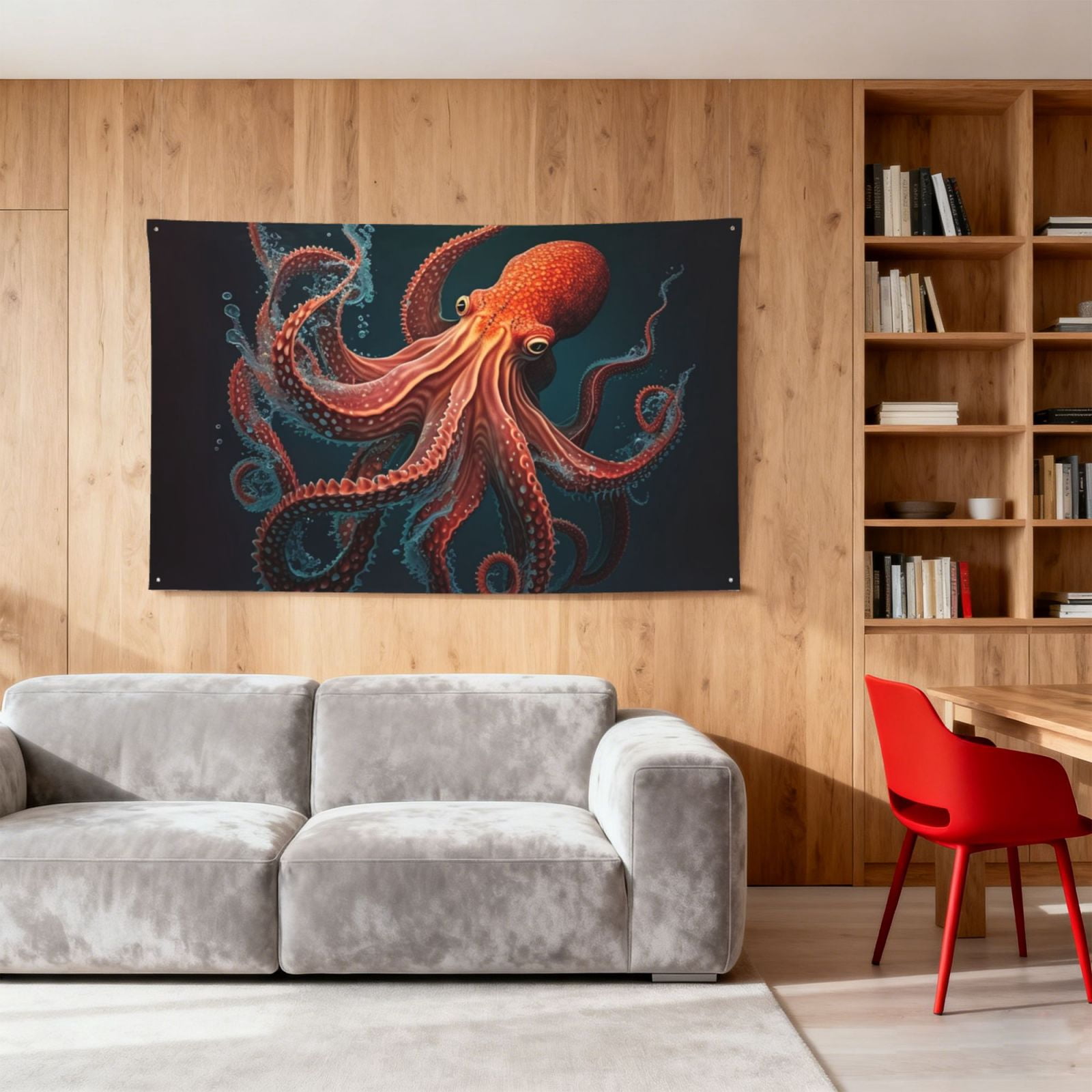 Red Octopus Tentacles Art Four Hole Decorated Banner Flag for Garden Yard Home Decoration Indoor Outdoor 4x6 Ft