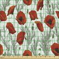 thumbnail image 2 of Ambesonne Floral Fabric by the Yard Upholstery, Poppy Flower Branches Print, 2 Yards, Vermilion Off White, 2 of 5