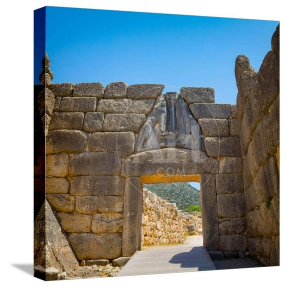 Mycenae, Argolis, Peloponnese, Greece The Lion Gate, dating from the 13th century BC, set into, Scenic Stretched Canvas Wall Art Sold by Art.Com
