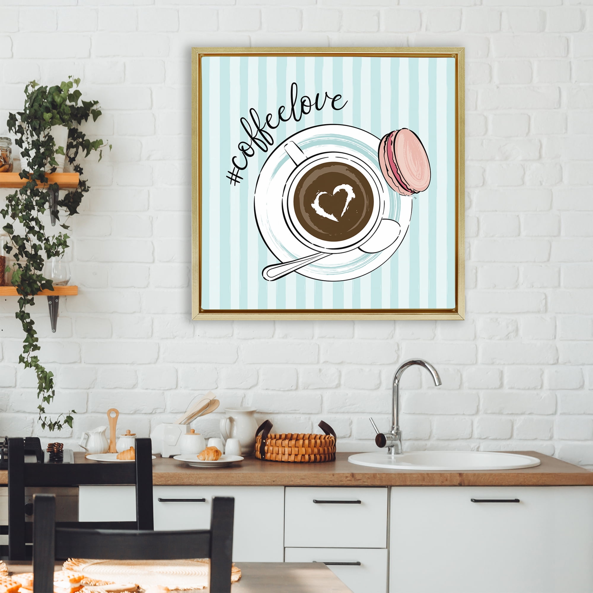 Stupell Industries Coffee Love Hashtag Gold Framed Floater Canvas Wall Art, design by Martina Pavlova