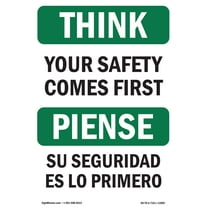 OSHA THINK Sign - Your Safety Comes First Bilingual | Plastic Sign | Protect Your Business, Construction Site, Warehouse & Shop Area | Made in the USA