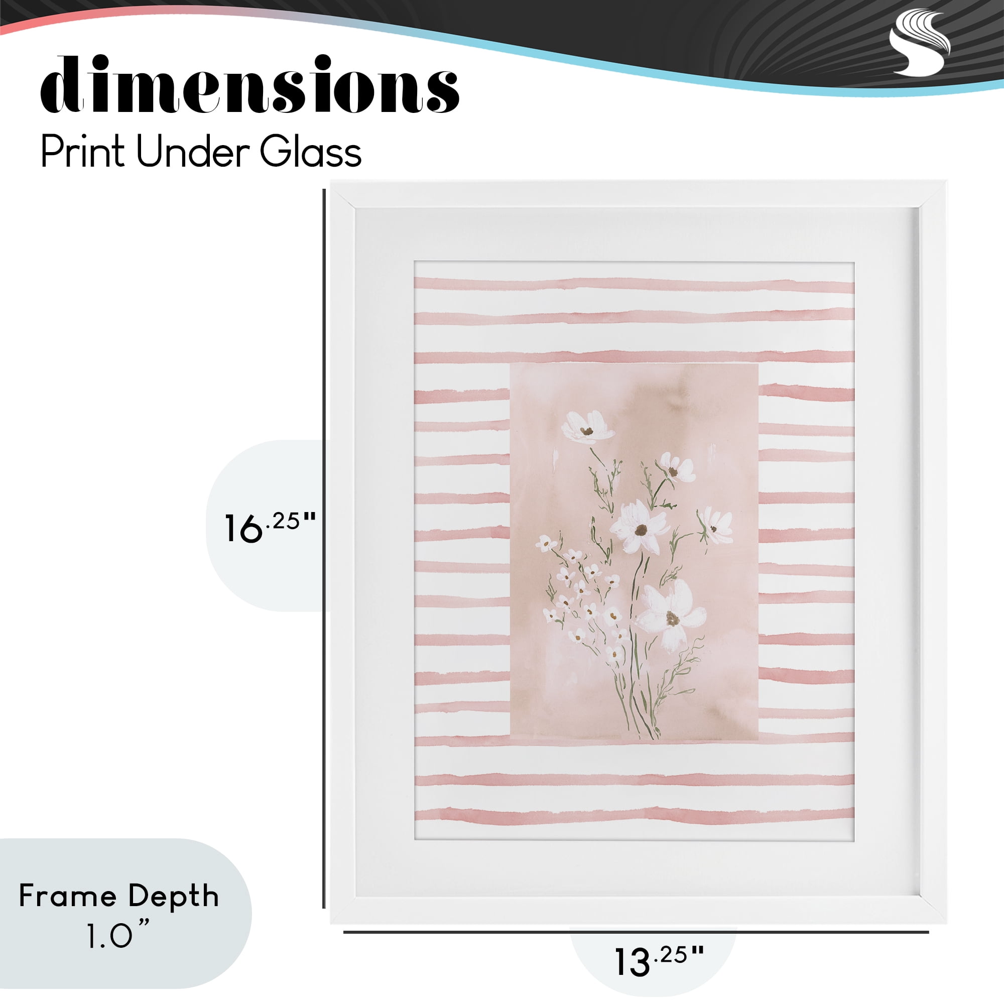 Stupell Industries White Cosmos on Pink Stripes White Framed Print Under Glass, design by Lucille Price